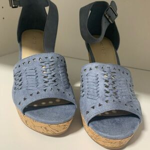 Marc Fisher Blue Wedge Sandals with Cork Platform